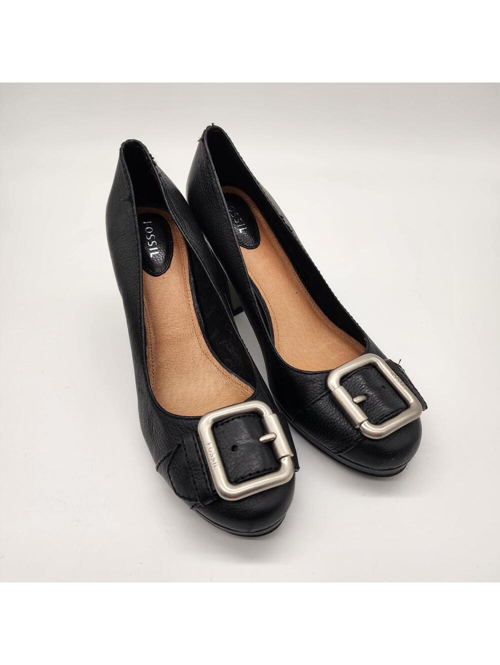 LKNW Fossil maddox heels black buckle unique fun 9